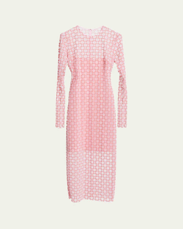 Tulle Monogram Long Sleeve Midi Dress